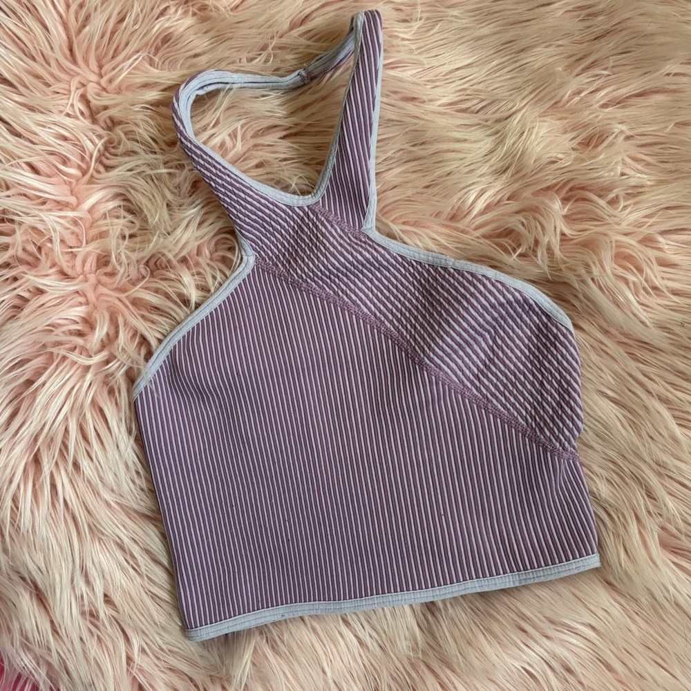 UO Out From Under Purple Textured Knit Halter Neck Cropped Top Medium/Large